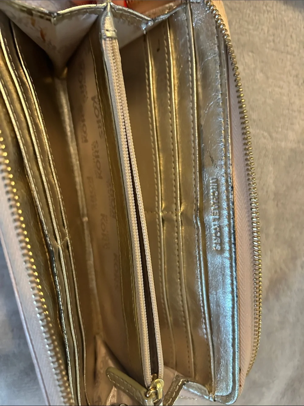 Michael Kors Brown MK Logo Zip-Around Wallet with Gold Plaque